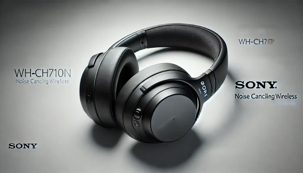 A sleek pair of Sony WH-CH710N over-ear headphones, renowned for being one of the Best Inexpensive Noise-Cancelling Headphones, displayed in a studio setting.