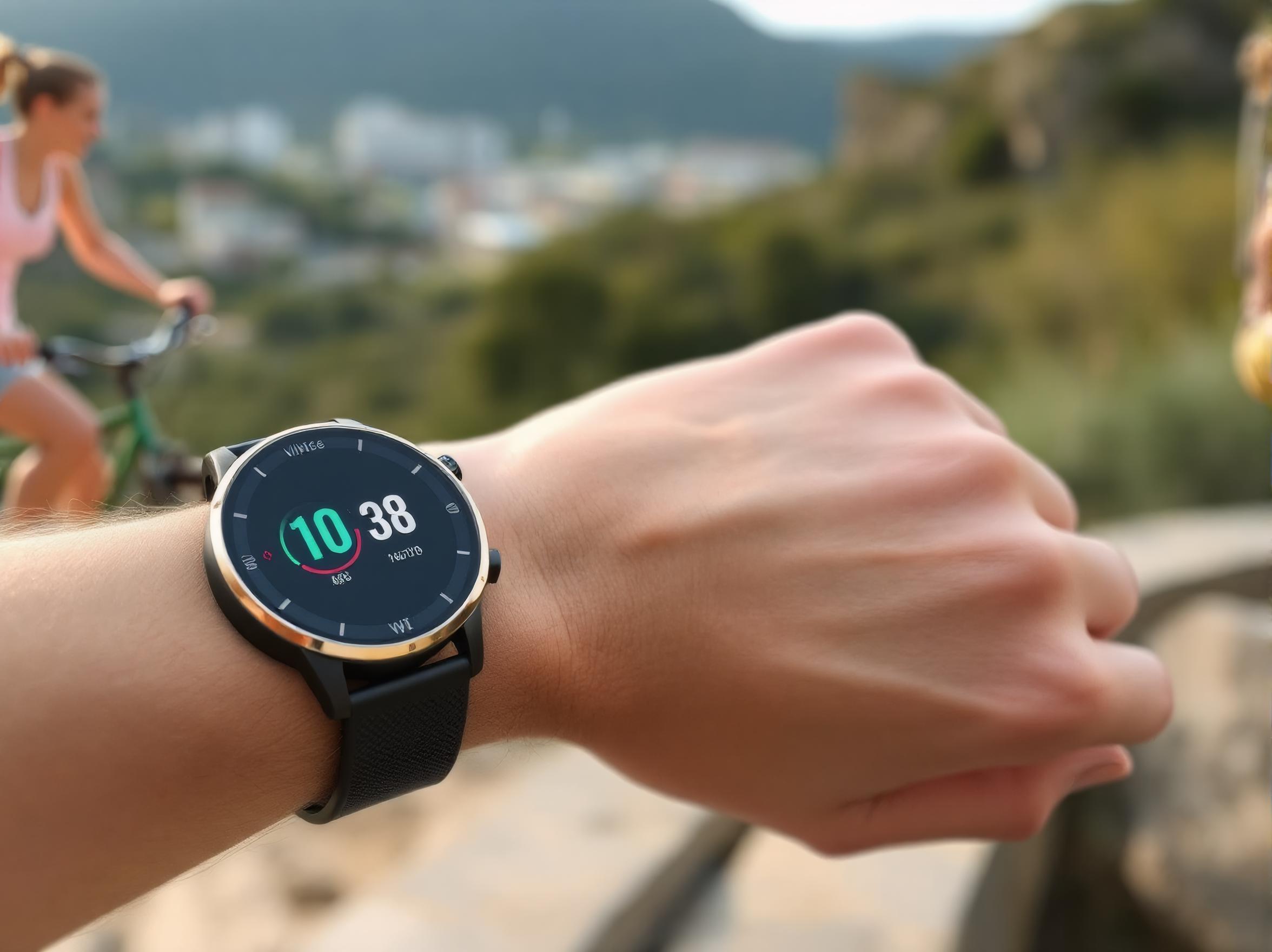 A person wearing a Vilinice GPS smart watch on their wrist, showcasing its sleek design and advanced features.