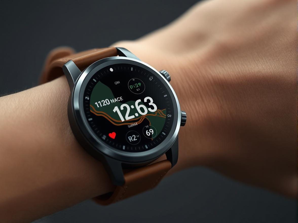 A hand displaying a Vilinice GPS smart watch on the wrist, emphasizing its functionality and contemporary design.