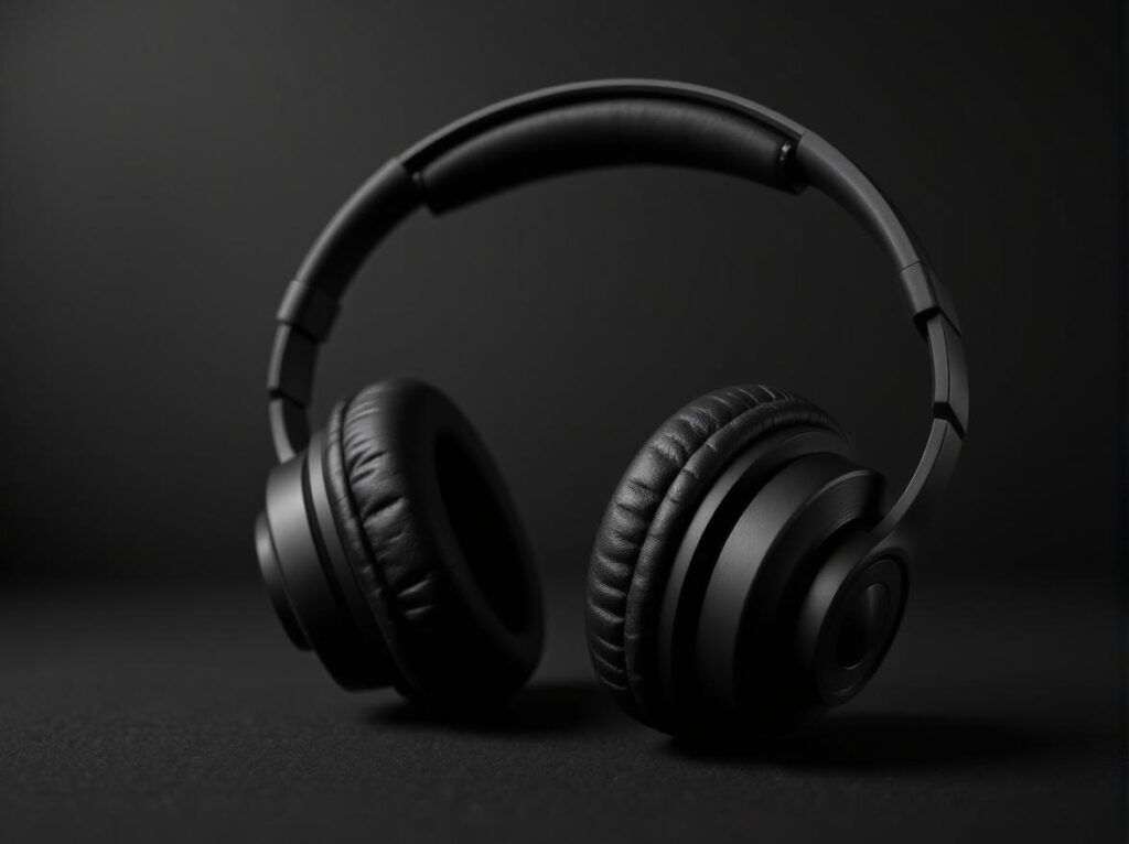 AKG K371 closed-back headphones with a sleek black design and subtle blue accents on the headband, placed against a dark, textured background. The lighting highlights the contours of the headphones and emphasizes their modern, minimalist aesthetic, giving a professional, studio-quality vibe.